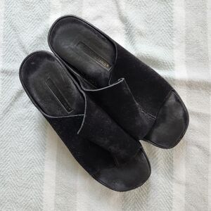 Vintage Black Velvet Suede Slide Platform Sandals